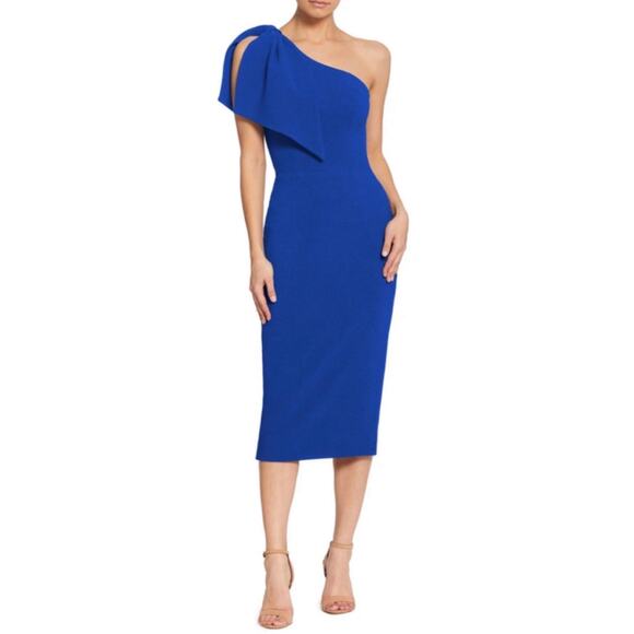 NWOT Dress the Population Tiffany One-Shoulder Midi Dress in Electric Blue, XS - Picture 13 of 13